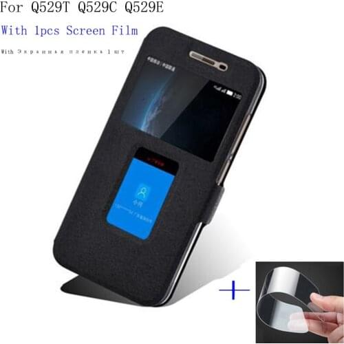 2pcs Luxury Brand For ZTE Q529T Case Cover Flip Leather With Smart View Window Protection case Q529T Q529C Q529E shell Holster