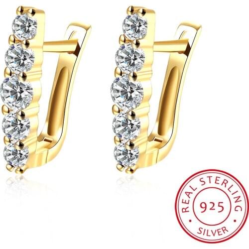 LEKANI 925 Sterling Silver High Polished Hoop Earrings Paved with AAA Austrian Cubic Zirconia for Wedding Party Fine Jewelry
