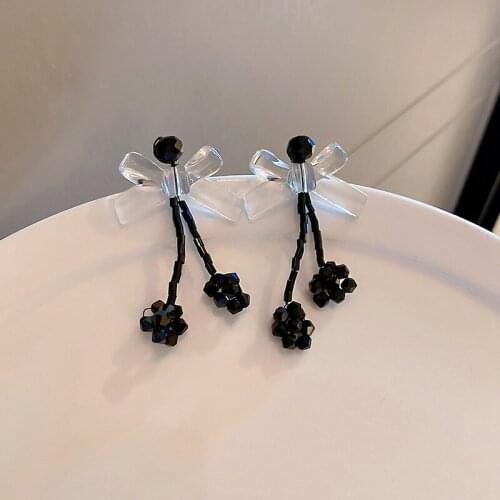 Ins Style Fashion Earrings Crystal Flower Acrylic Bow Tassel Geometric Ladies Earrings Banquet Temperament Popular Accessories
