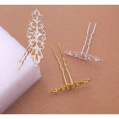 10 PCS Metal Copper Sheet Flower Piece Hair Stick Gold/Silver color U Shape Of Hairpin For Women Head Jewelry DIY Jewelry Making