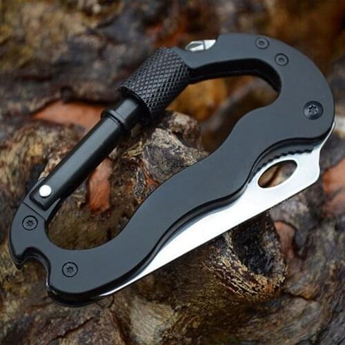 EDC Folding Knife 5 in 1 Multi Tool Multifunctional Survival knife Climbing Carabiner Hooks for Keys Keychain Camping Gear Molle