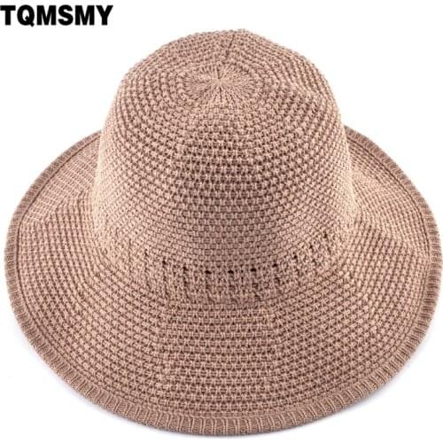 TQMSMY Summer Solid Mesh Sun Hats Women Designer Bucket Hats Womens Beach SunHat Foldable Wide Brim Female Panama Hat TMP44