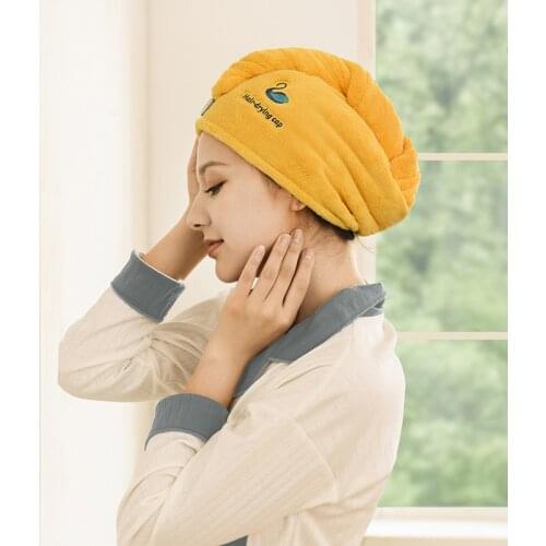 Turban Coral Fleece Hair Cap Female Absorbent Quick-drying Thickening Bag Wipe Headscarf Swan Embroidery Shower Cap