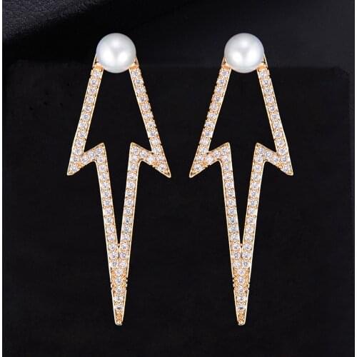 Blachette Unique Pearl Pierced Hollow Leaves CZ Earrings For Women Girl Engagement Daily Gathering Anniversary Gorgeous Jewelry