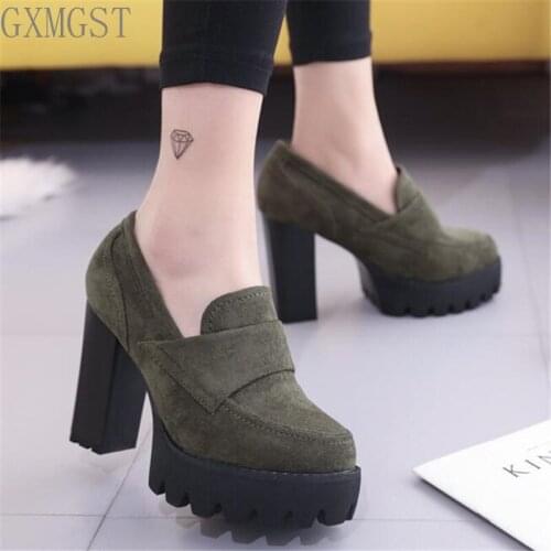 Spring Autumn Womens Shoes Round Head Waterproof Platform Super Pumps Black Shoes Womens Thick Bottom Fashion High Heels Y996