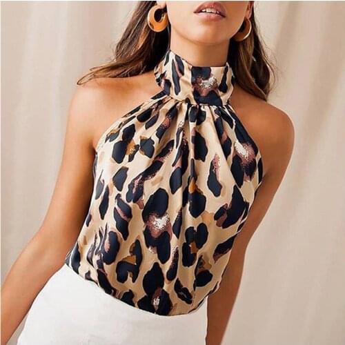 2020 Summer Fashion New Hot Women Leopard Women Halter Off Shoulder Tank Top Casual Vest O Neck Tank Top