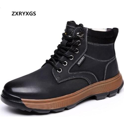 ZXRYXGS Winter Cotton Shoes Mens Boots 2020 Fashion Casual Flat Non-Slip Men Sneakers Genuine Leather Wool Warm Winter Boots