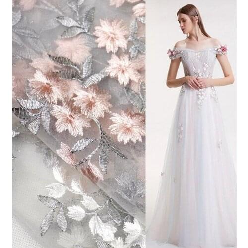 1 Yard Lace Fabric Embroidered Exquisite Floral Tulle Lace Gauze Fabric Wedding Dress Bridal Gowns 53” Wide