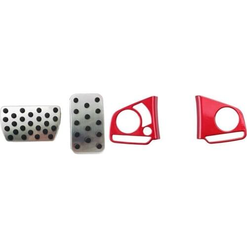 2 Set Car Accessories: 1 Set Car Foot Gas Brake Pedal Pad Cover & 1 Set Steering Wheel Button Inner Decoration Cover