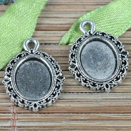 20pcs tibetan silver tone oval rim 10x7.8mm cabochon settings charms EF0331