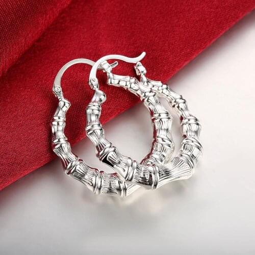 3.6cm Hollow Bamboo Style Creole Big Hoop Earrings for women silver plated Prata Brinco Fashion Jewelry Accessories gifts