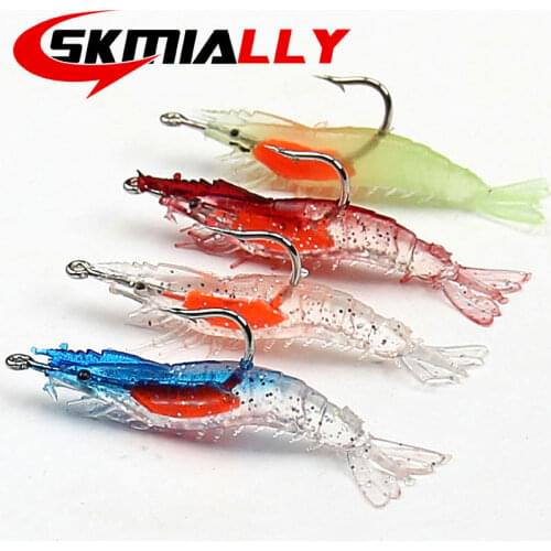 4pcs/lot Shrimp Soft Lure 6cm/2.79g Fishing Artificial Bait With Glow Hook Swivels Anzois Para Pesca Rigs Fishing Lure QX04