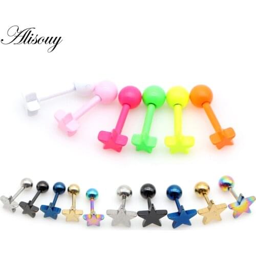 Alisouy 2 pieces Stainless Steel Earrings Women Men Hip hop Star Stud Earring Fashion Jewelry Best Gift for Friend