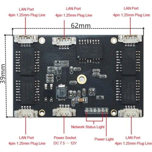 ANDDEAR Customized industrial 5 port 10/100M unmanaged network ethernet switch 12v pcba module network switch