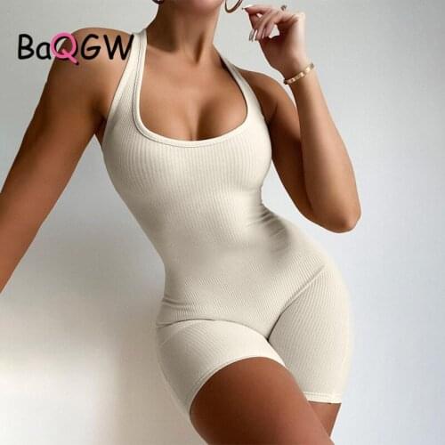 BaQGW Women Shorts Overalls Pajamas Bodysuits Sportswear Sleeveless Skinny Body Tops Rompers Knit Rib Bodycon Fitness Playsuit