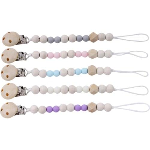 Baby Pacifier Clip Chain Wooden Holder Chupetas Soother Pacifier Clips Beads Leash Strap Nipple Holder For Infant Feeding