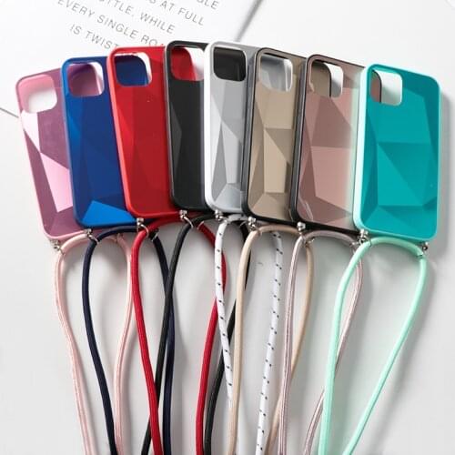 Lanyard Necklace Case For iPhone 11 12 Pro mini 11Pro MAX Phone Cover For iPhone 7 8 6 6S Plus SE 2020 Diamond Mirror Funda Bag
