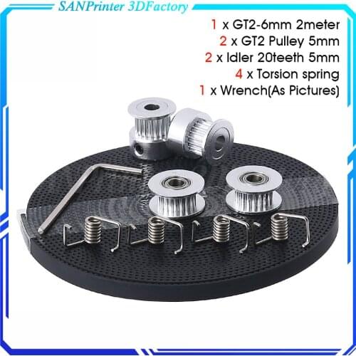 3D Printer Parts GT2 Pulley 20 Teeth Bore 5mm GT2 6mm Timing Belt & 2X Idler 4X Tensioner for 3D printer kit