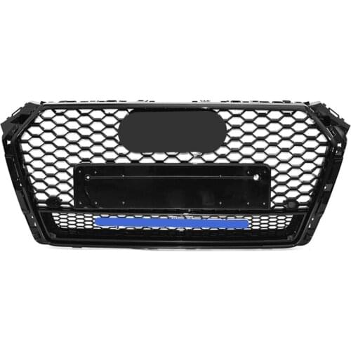 For RS4 Style Front Sport Hex Mesh Honeycomb Hood Grill Gloss Black for Audi A4/S4 B9 2017-2018 for quattr0 style
