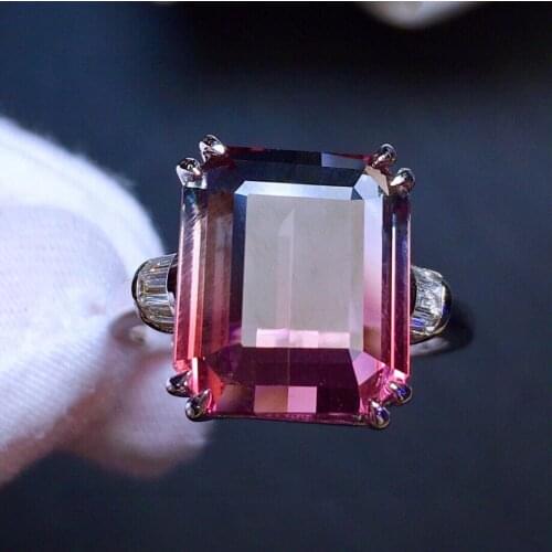 E426 Tourmaline Ring Pure 18K Gold 100% Natural Watermelon Tourmaline 9.2ct Gemstone Female Rings for Women Fine Ring