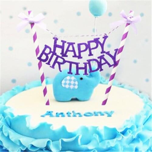 1 Pcs Happy Birthday Cake Topper Flag Bowknot Purple Pink For Birthday Baby Shower Kids Party Favor Decoration Mini Flag