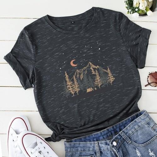 Women Short Sleeve Cotton T-Shirts Graphic Tees Summer Tee Tops for Female Casual Oversized Tee Clothes Landscape Scenery
