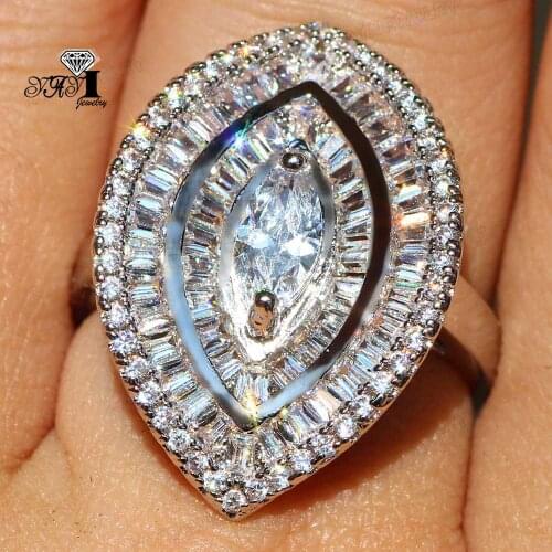 YaYI Fine Jewelry Fashion Princess Claw Set Cut White Cubic Zirconia Silver Color Engagement Wedding Party Leaves Gift Rings