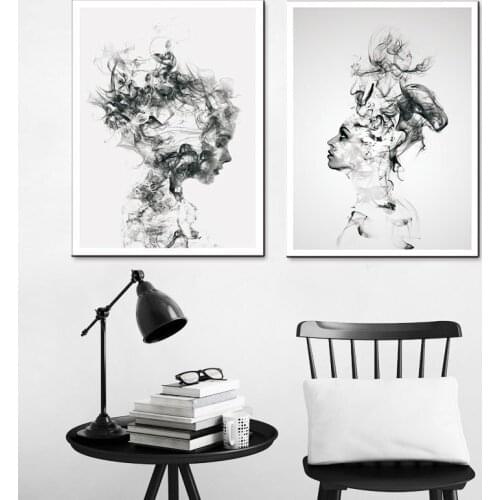 Canvas Painting Modern Simple Abstract Smoked Boys and Girls Hanging Wall Painting Home Bedroom Living Room Bedroom Decorative