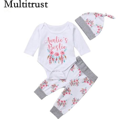 Citgeett Newborn Baby Girls Long Sleeve Bestie Romper+Leggings Pants+Hat Outfit Autumn Set Casual Clothes