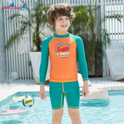 Summer Boy Long Sleeve Shirt Short Pants Swimsuit Children UPF50+ Swimwear
