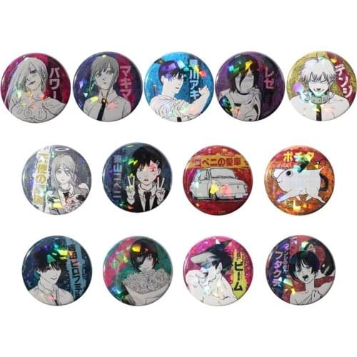 Chainsaw Man Badge Laser Shiny Medal Denji Pochita Power Makima Reze Badges Metal Brooch Cosplay Props Dia 58mm 9 Types