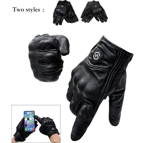 Motorcycle Leather Touch Screen Full Finger Gloves Sheepskin Breathable Unisex Four Seasons Bicycle Motorbike Cycling Riding