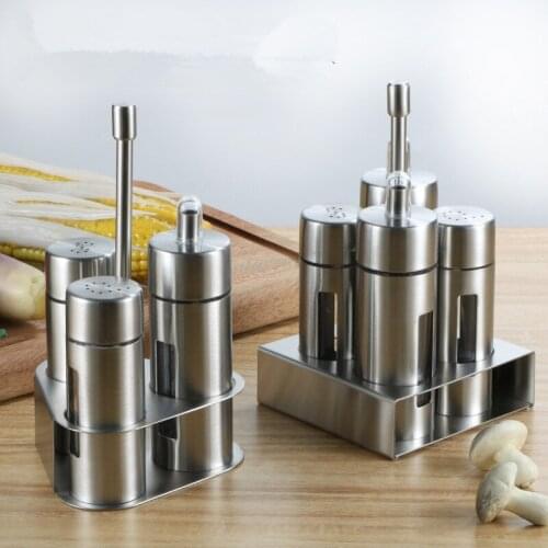 Stainless Steel Seasoning Jar Sets Multifunction Cooking Salt Pepper Shaker Spice with Holder Condiment Box Barbecue Oil Tins