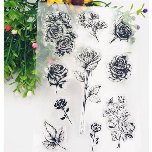 New Rose Flower Leaf Set Background Transparent Clear Stamps/Silicone Seal Roller Stamp for DIY scrapbooking Album/Card Making