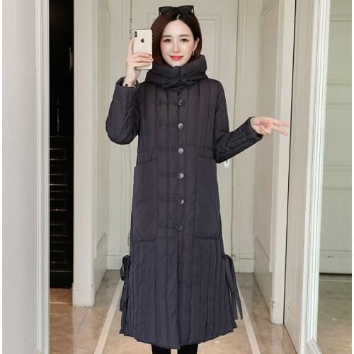 Padded Coats Oversized Office Ladies 2021 Winter X-Long Parka for Women Solid Jackets Slim Thick Hooded Cotton