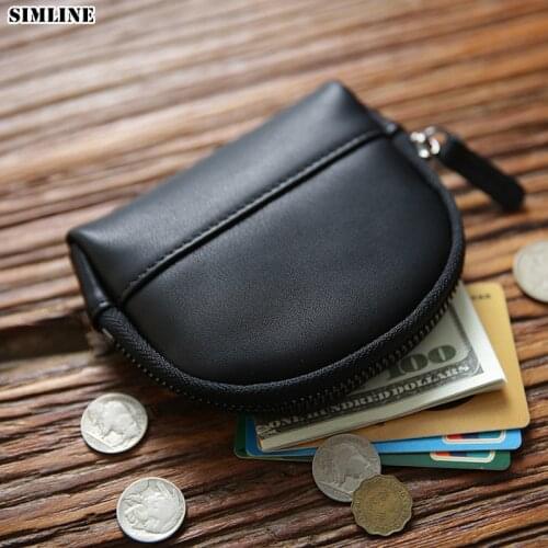 SIMLINE 100% Genuine Leather Coin Purse Men Women Vintage Handmade Small Wallet Money Bag Storage Bags Card Holder Pocket Pouch