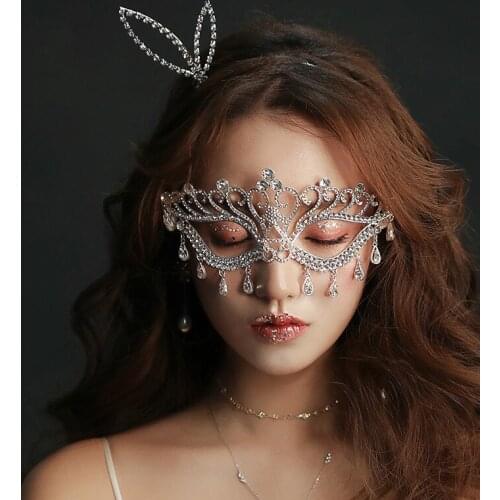 Christmas Mask Masquerade Female Mask Metal Sexy Rhinestone Princess Adult Holiday Party Half Face Mask