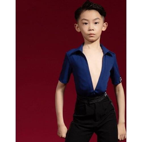 Latin Dance Shirt For Boys V-neck Ballroom Practice Wear Stage Costume Tap Dance Blouse Designer Clothes Modern Dancewear JL3133