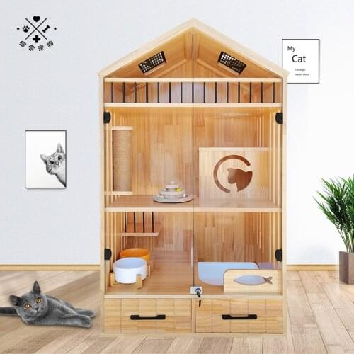 80*60*140 Solid Wood Cat Villa Cat Litter Cat Cabinet Cat House Display Cabinet Cat Furniture Crawling Tool