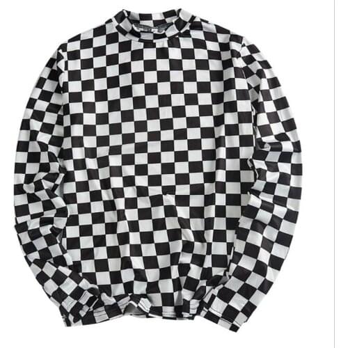 Checkerboard sunscreen perspective mesh thin section long sleeve bottoming t-shirt