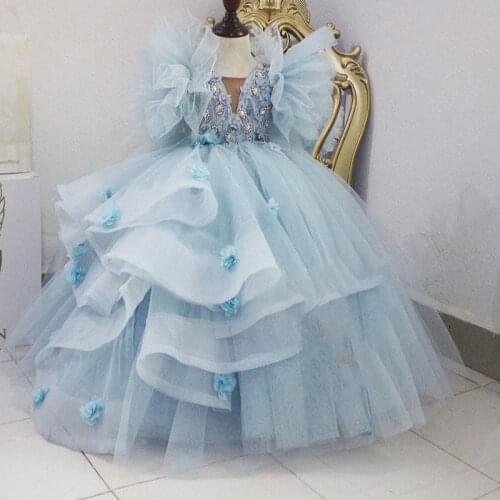 Stylish Lace Crystals Flower Girl Dresses Ball Gown Tulle Little Girl Wedding Dresses Cheap Communion Pageant Dresses Gowns