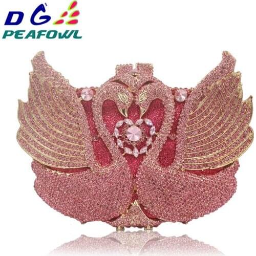 New Animal Rainbow Swan Shape Clutch Bag Women Evening Bag Luxury Crystal Clutch hand bags Bling Purse Wallet Wedding Package