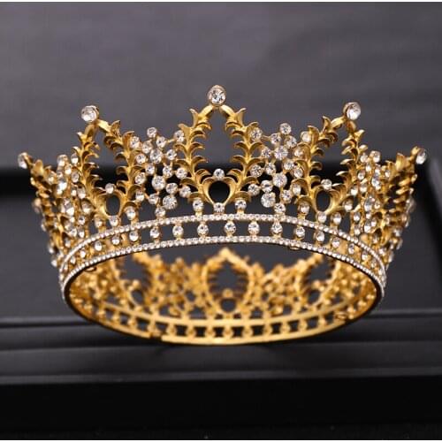 Vintage Wedding Crown Crystal Rhinestone Gold Round King Queen Crowns Bridal tiara Headpiece Wedding Hair Jewelry Accessories