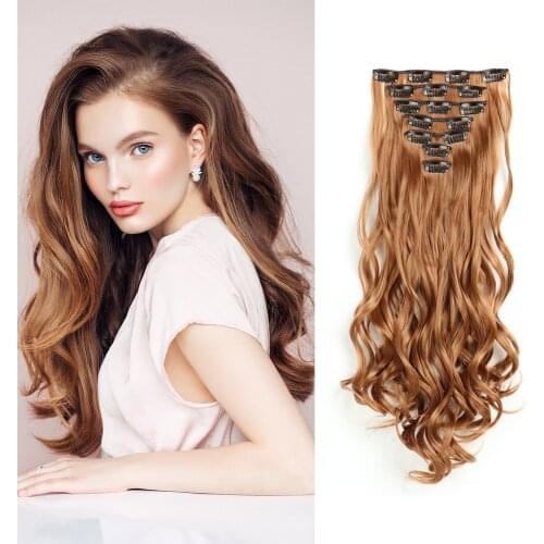Clip In Hair Extensions Long Wavy Hair 7pcs Set 22 Inches 130g Synthetic Hair Fake Wavy Hair Heat Resistant Clip Ins For Women