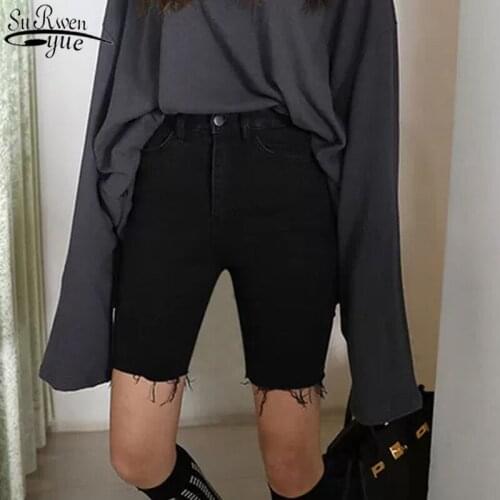 2021 Women Summer Jeans High Waist Casual Straight Trousers Skinny Knee Length Wild shorts Colorfaith New Denim Streetwear 10421