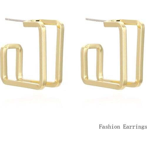 ZA Fashion Stud Earrings Geometry Square Gold Color Metal Women Earrings Creativity Personality Jewelry Accessories For Women