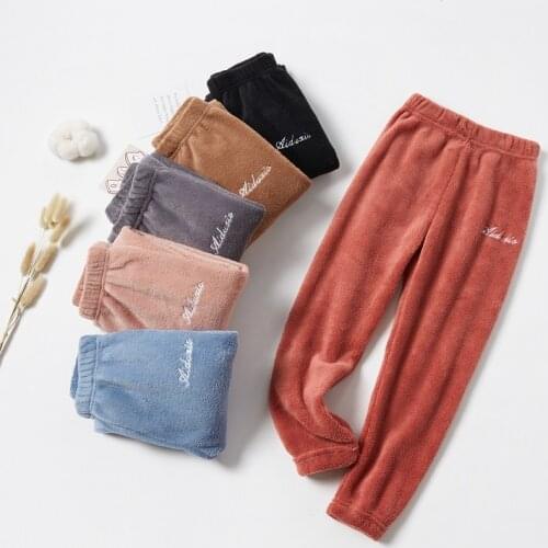 Winter Girls Trousers Warm Pants Baby Home Clothes Pajamas Plush Thickened Casual Pants Boys And Girls Sports Leggings