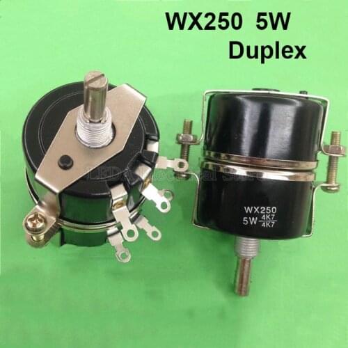 1Pc WX250 5W 100 Ohm 220 Ohm 330 Ohm 470 680 1K 1.5K 2.2K 3.3K 4.7K 5.6K 6.8K 10K 15K 22K 33K 47K Duplex Wirewound Potentiometer