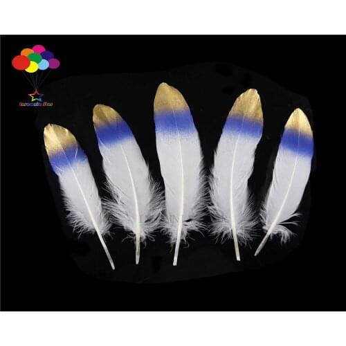 10pcs 100% natural premium goose feather 20-25cm/8-10in white sapphire tail gold tip beautiful for Diy costume mask headdress