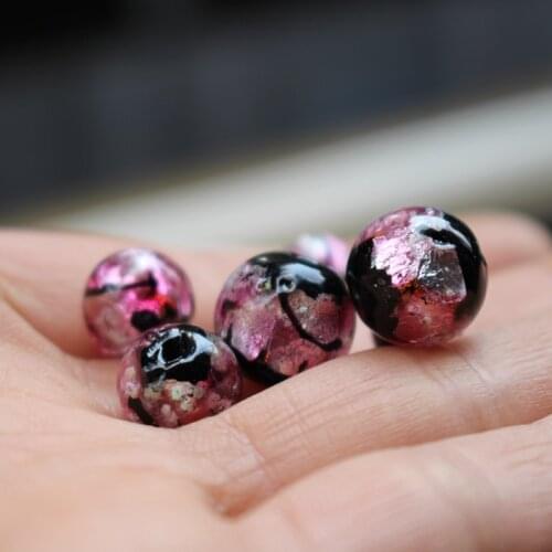 10pcs 8mm 10mm 12mm Lampwork Glass Foil Beads Luminous Lampwork Beads Handmade Pink Color for Bracelet Necklace jewelry Making